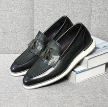 Load image into Gallery viewer, CAVANELI GREEN TASSER LOAFERS
